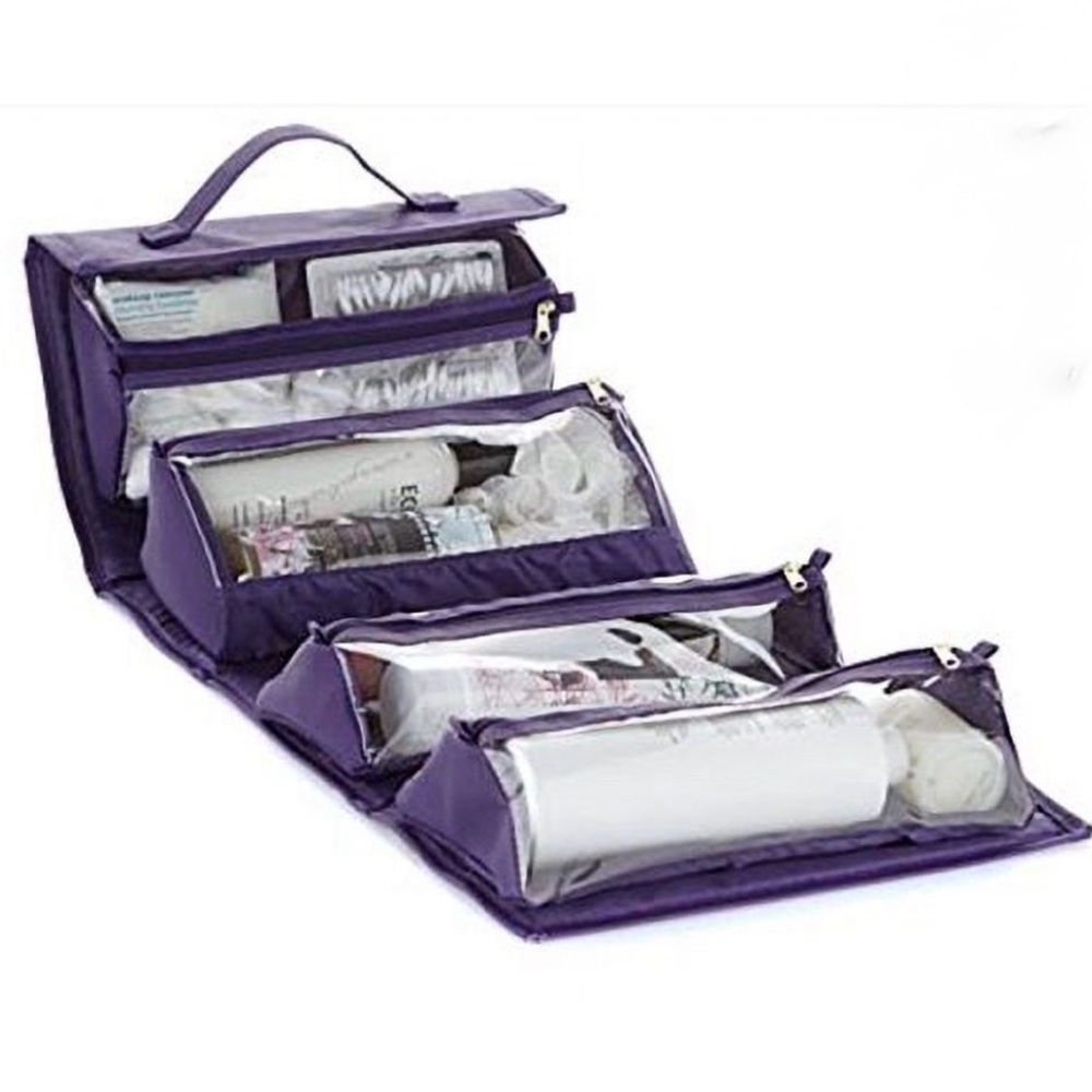 Joy Mangano Better Beauty Roll Up Cosmetics and Toil Case Deluxe Set ~ Purple